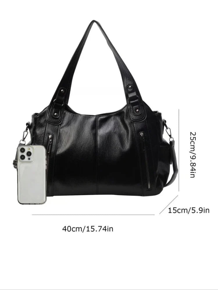Women’s Large Capacity PU Leather-Look Punk Tote Bag
