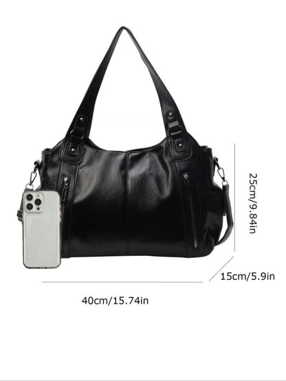 Women’s Large Capacity PU Leather-Look Punk Tote Bag