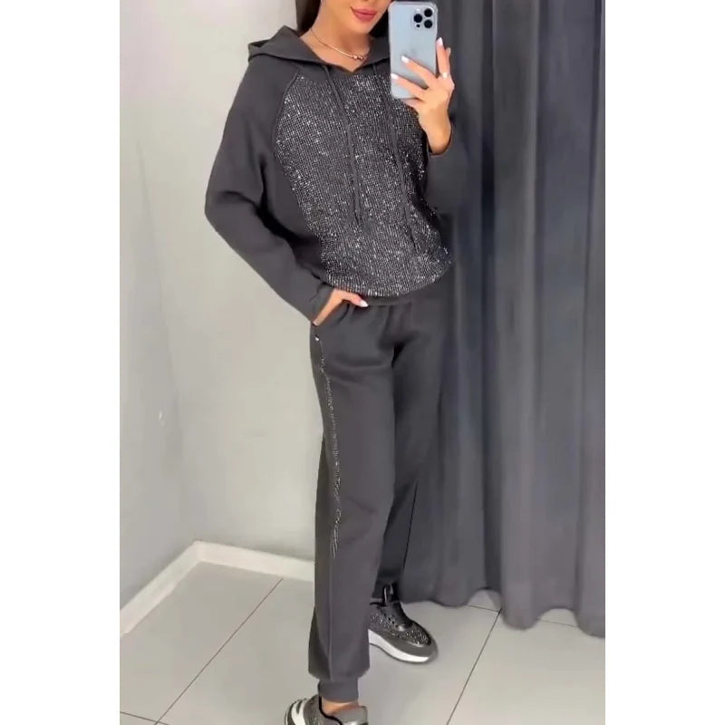 Women’s Rhinestone Hoodie & Cuffed Jogger Lounge Set