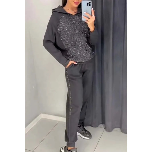 Women’s Rhinestone Hoodie & Cuffed Jogger Lounge Set