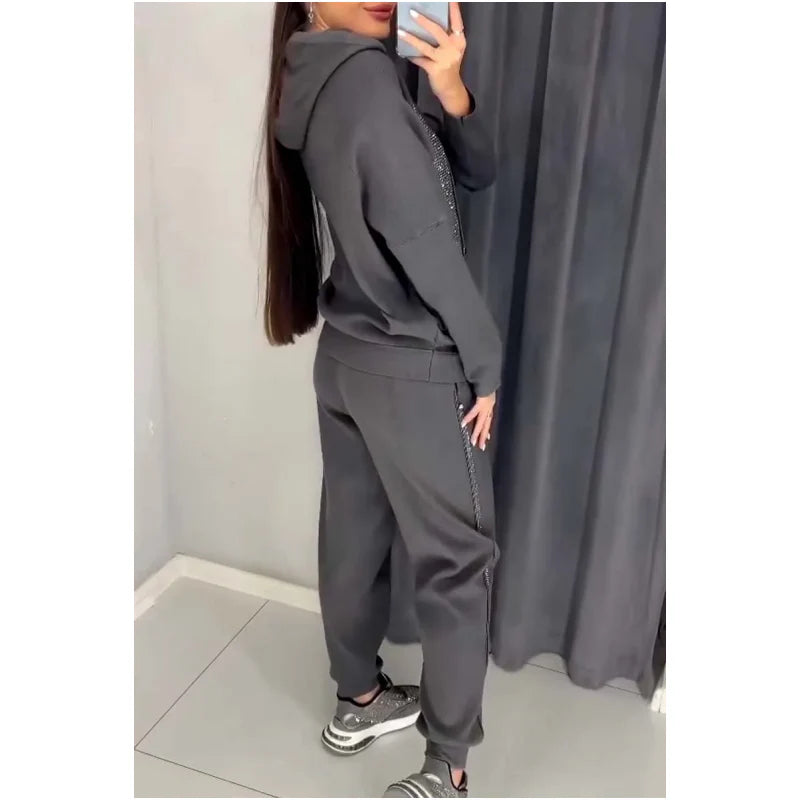 Women’s Rhinestone Hoodie & Cuffed Jogger Lounge Set