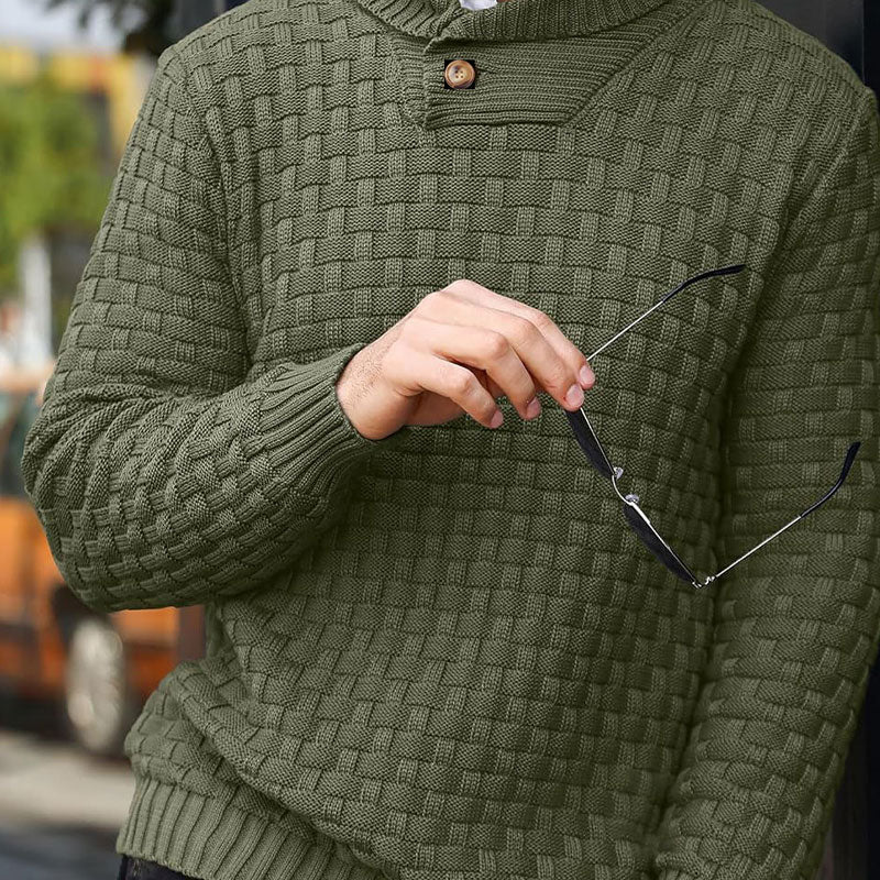 Men’s Basket-Weave Stand Collar Knit Jumper