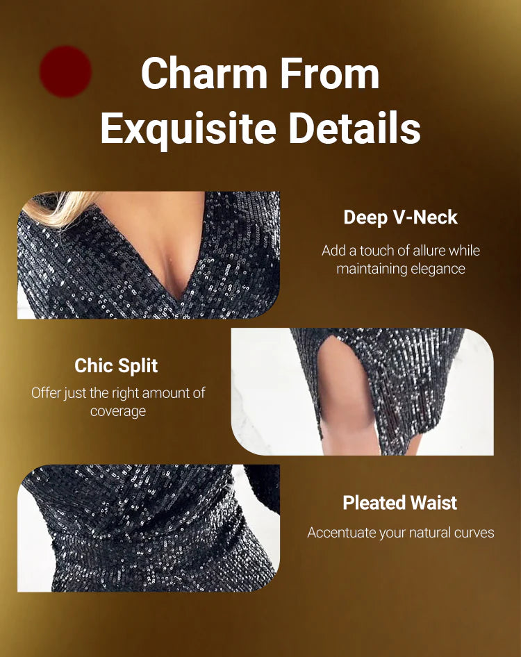 Women’s Wrap Sequin V Neck Midi Dress