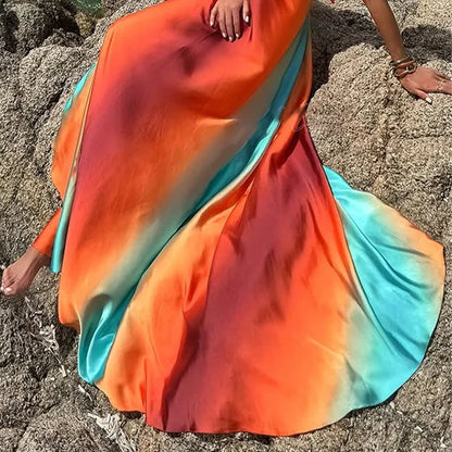 Women's Sunset Print Cutout Maxi Dress