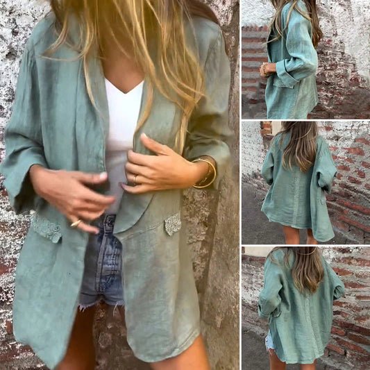Women's Cotton and Linen Open Front Blazer