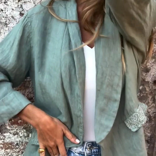 Women's Cotton and Linen Open Front Blazer