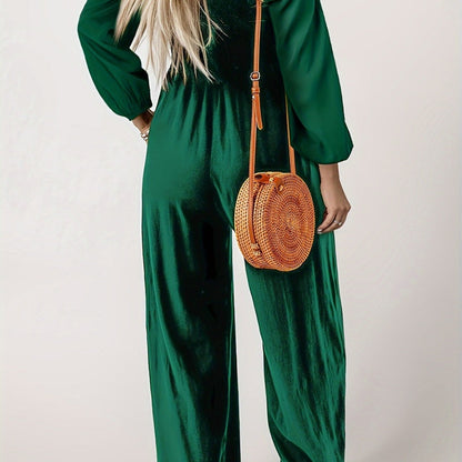 Women’s Smocked Wide-Leg Long Sleeve Jumpsuit