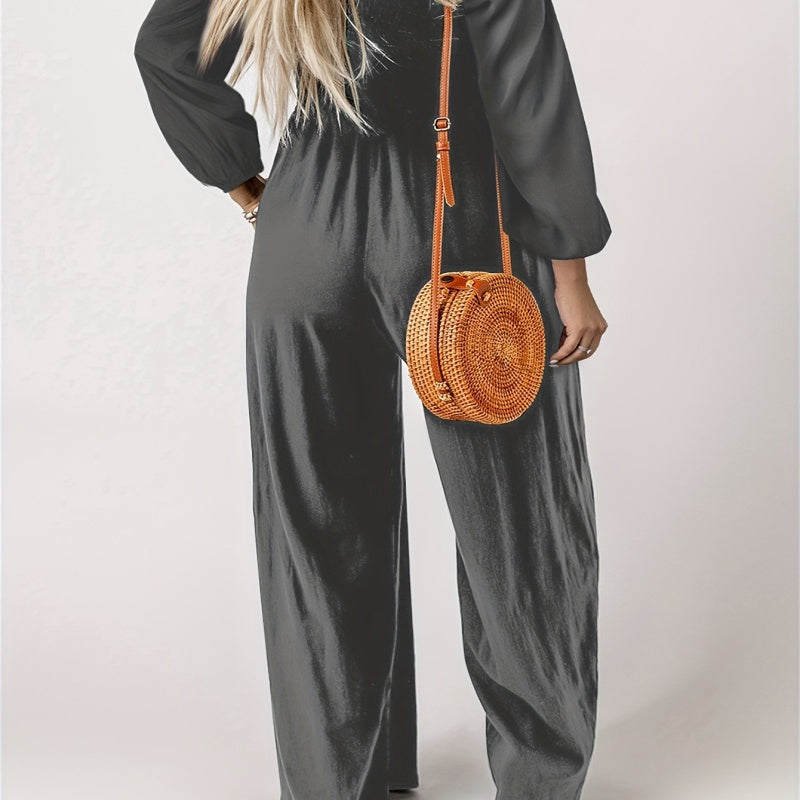Women’s Smocked Wide-Leg Long Sleeve Jumpsuit