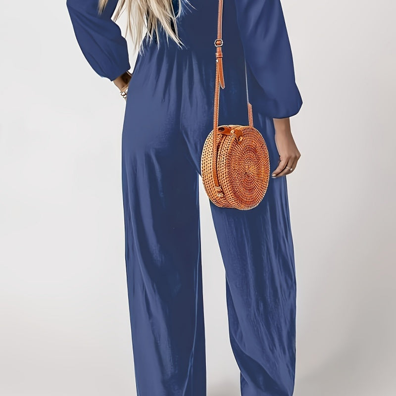 Women’s Smocked Wide-Leg Long Sleeve Jumpsuit