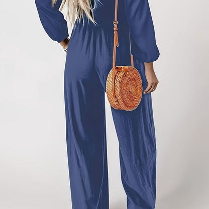Women’s Smocked Wide-Leg Long Sleeve Jumpsuit