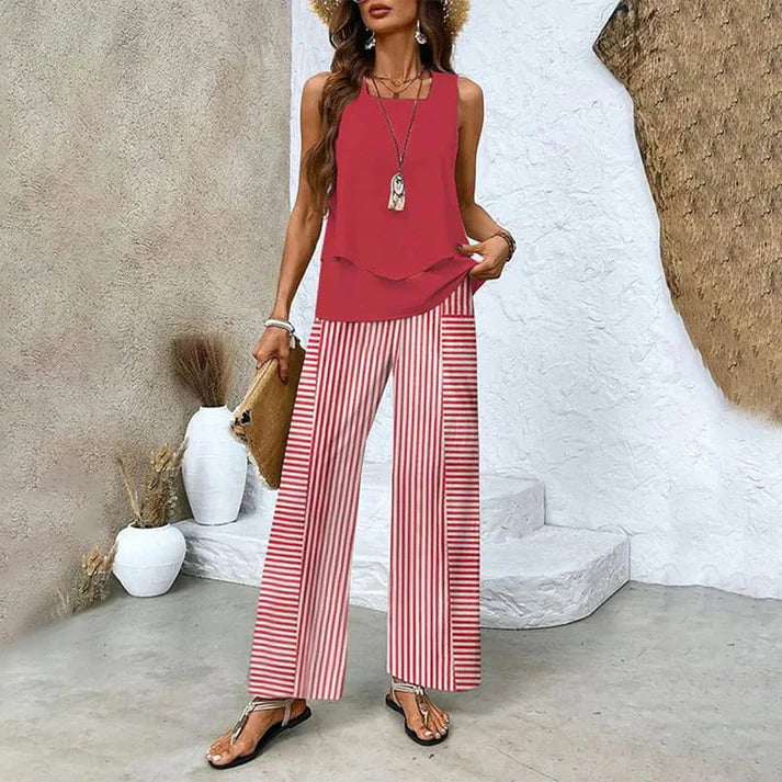 Women’s Trendy Print 2 Piece Outfits Sleeveless Top & Pants