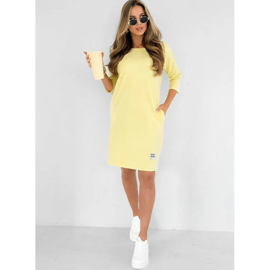 Crew neck dress with 3/4 sleeves and pockets