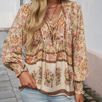 Women's 💖Fashion Printed V-Neck Long Sleeve Shirt