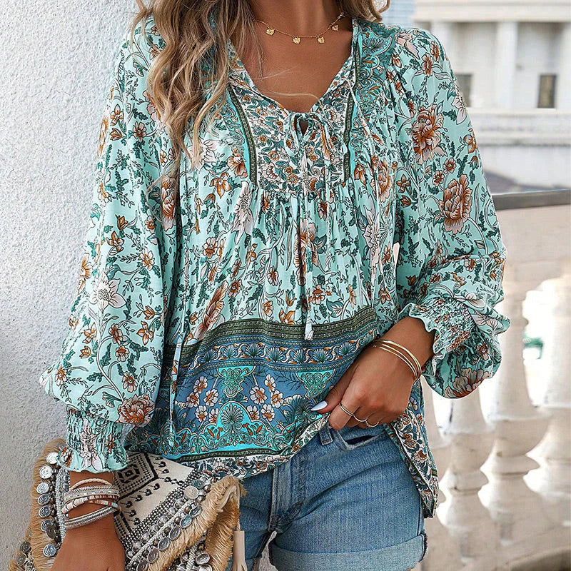Women's 💖Fashion Printed V-Neck Long Sleeve Shirt