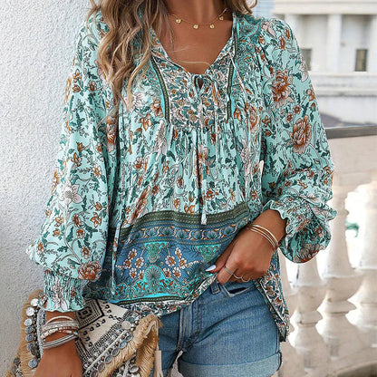 Women's 💖Fashion Printed V-Neck Long Sleeve Shirt