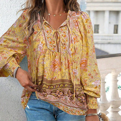 Women's 💖Fashion Printed V-Neck Long Sleeve Shirt