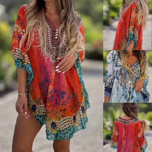 🌺Classic asymmetrical dress with ethnic elements