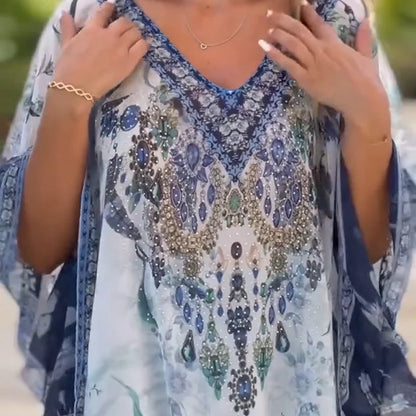🌺Classic asymmetrical dress with ethnic elements