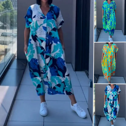 Women's Printed V-Neck Midi Dress