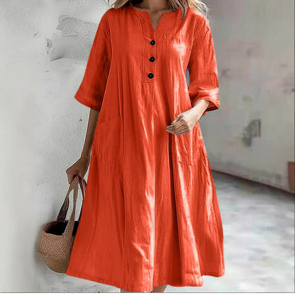 Women's Oversized A-Line Midi Dress with Pockets
