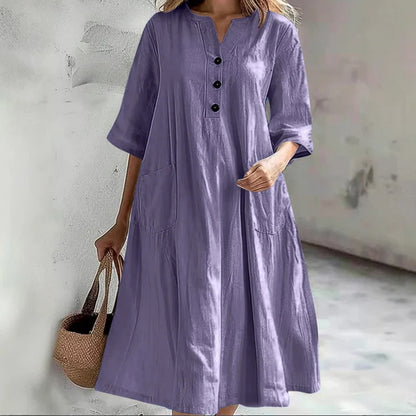 Women's Oversized A-Line Midi Dress with Pockets