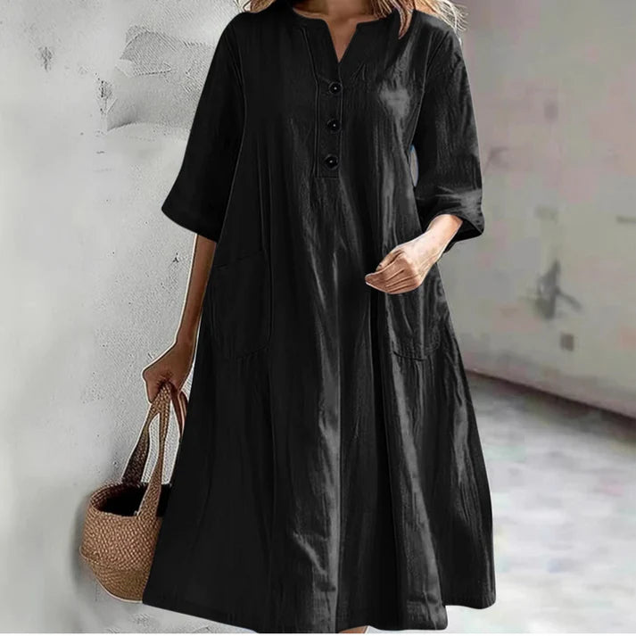 Women's Oversized A-Line Midi Dress with Pockets