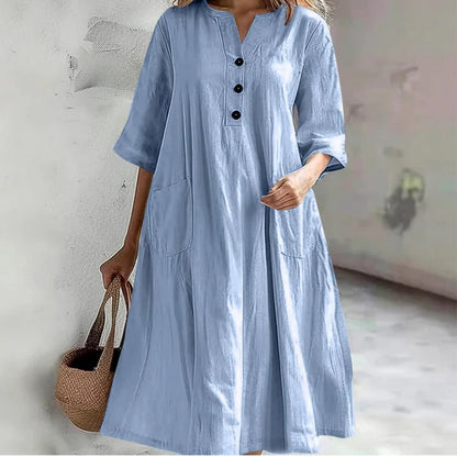 Women's Oversized A-Line Midi Dress with Pockets