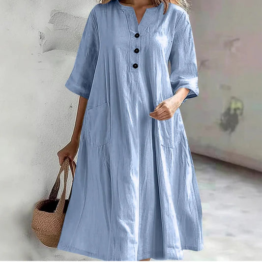 Women's Oversized A-Line Midi Dress with Pockets