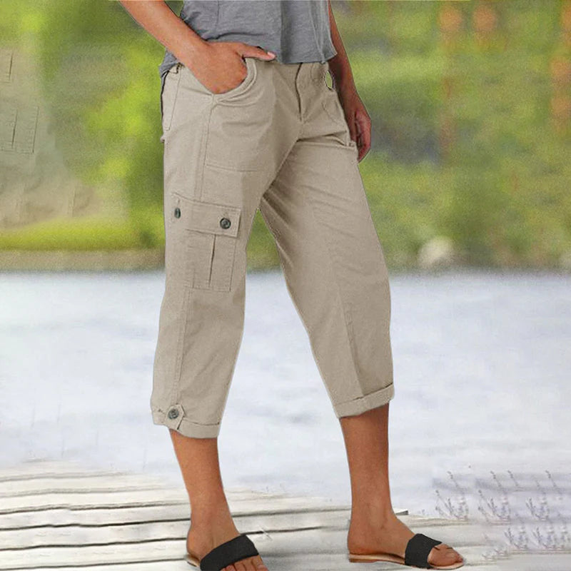 Women's Multi-Pocket Cargo Capri Trousers