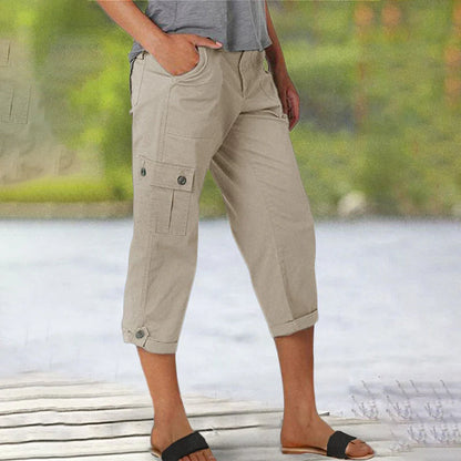 Women's Multi-Pocket Cargo Capri Trousers