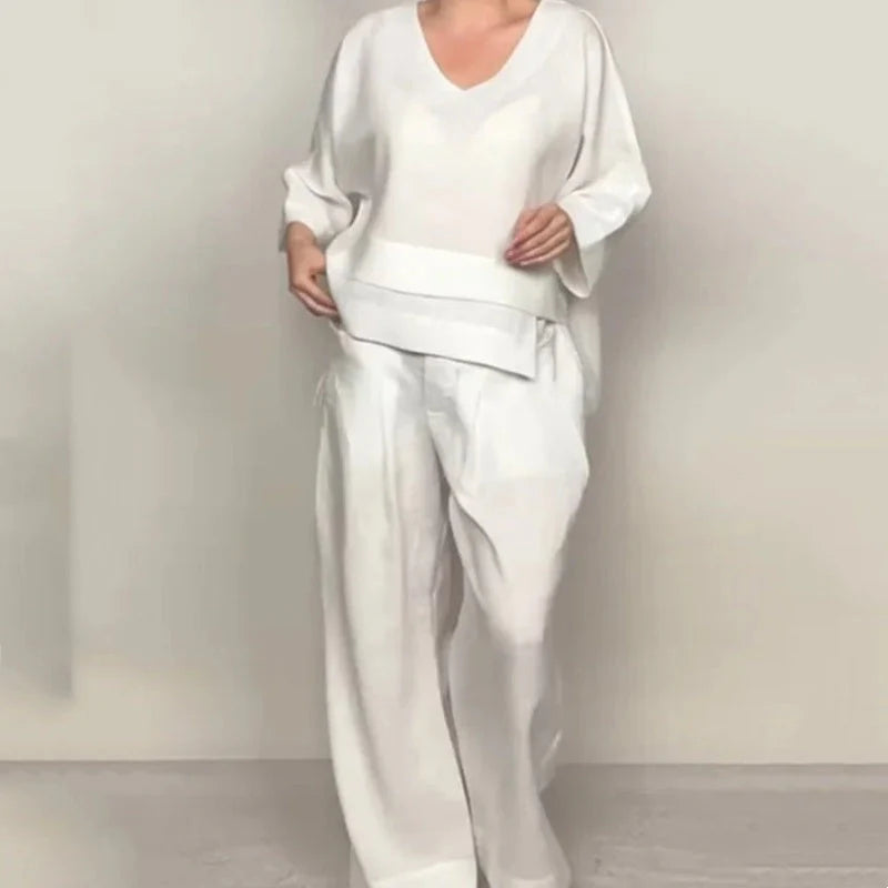 Irregular Home Cotton Linen Short Sleeve Casual 2-Piece Set