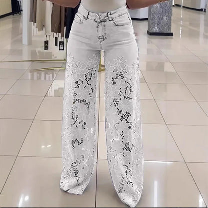 👖Modern jeans with lace patches