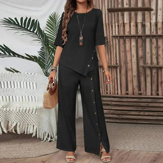 Women's Two-Piece Irregular Leg Top and Wide Leg Pant Set