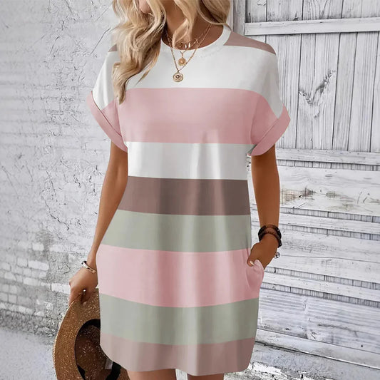 Women’s Colour-Block Round Neck Casual Dress