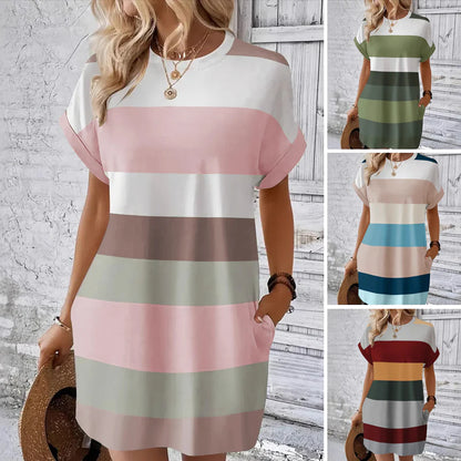 Women’s Colour-Block Round Neck Casual Dress