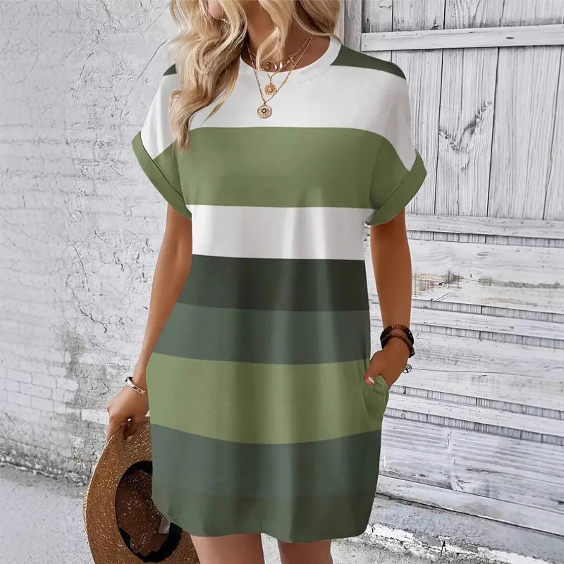 Women’s Colour-Block Round Neck Casual Dress