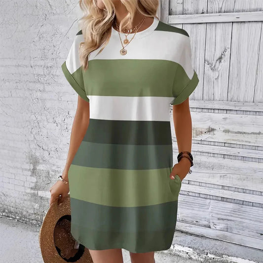 Women’s Colour-Block Round Neck Casual Dress