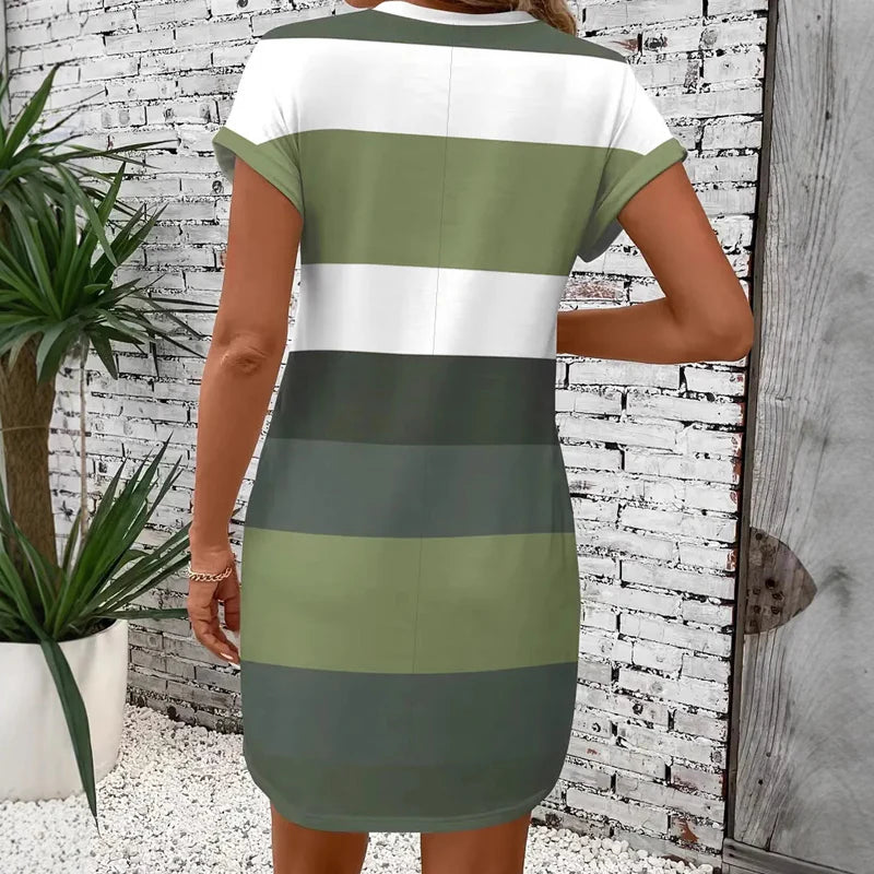 Women’s Colour-Block Round Neck Casual Dress
