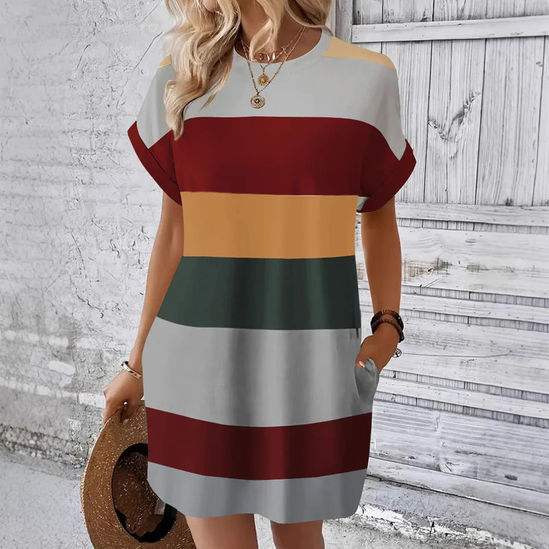 Women’s Colour-Block Round Neck Casual Dress