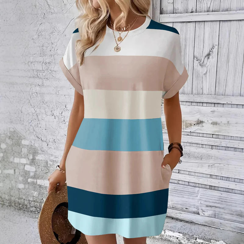 Women’s Colour-Block Round Neck Casual Dress