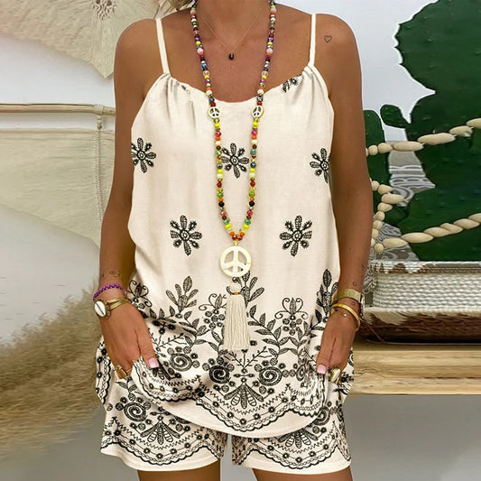 Women’s Floral Border-Print Camisole and Shorts Set