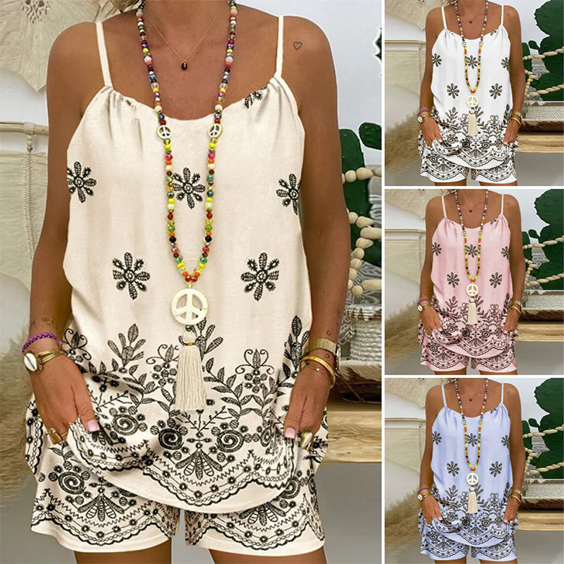 Women’s Floral Border-Print Camisole and Shorts Set