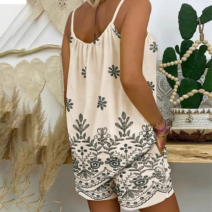 Women’s Floral Border-Print Camisole and Shorts Set