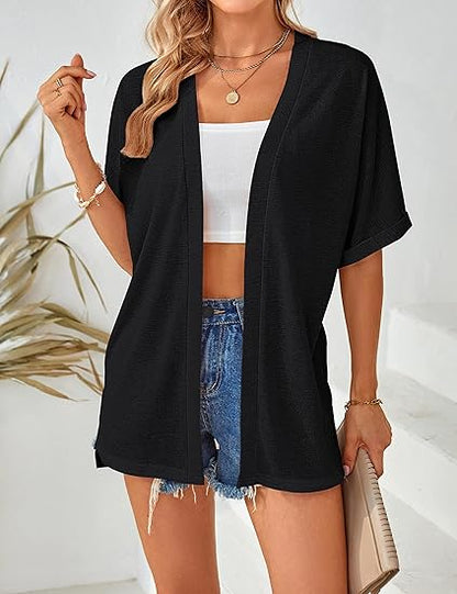 Women’s Flowy Open-Front Short-Sleeve Cardigan