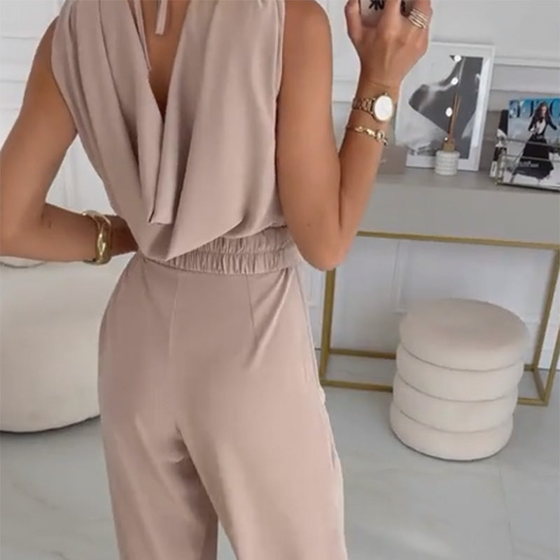 Women’s Floral Shoulder Detail Wide-Leg Jumpsuit