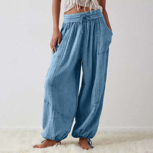 Women's Casual Elastic Wide Leg Trousers with Pockets