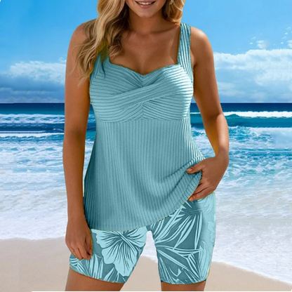 Women’s Quick-Dry Two-Piece Bikini Set with Boxer Swim Shorts
