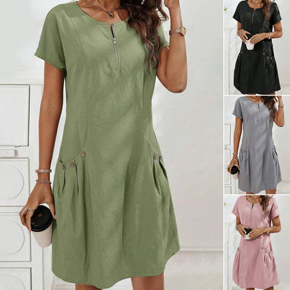 Women’s Half-Zip Relaxed Fit Dress with Buttoned Pockets