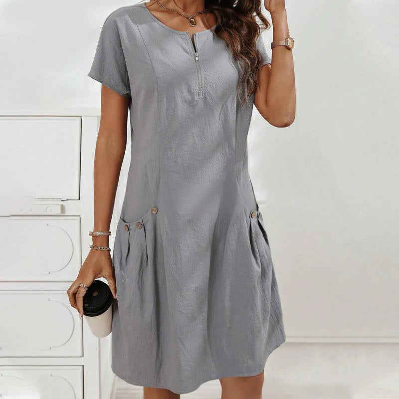 Women’s Half-Zip Relaxed Fit Dress with Buttoned Pockets