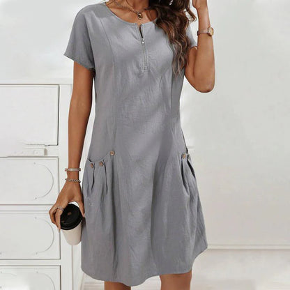 Women’s Half-Zip Relaxed Fit Dress with Buttoned Pockets